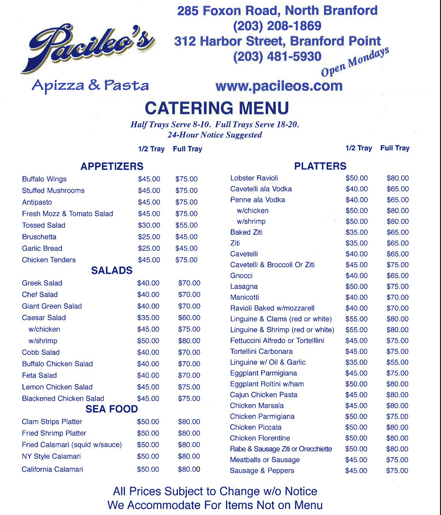 Pacileo's Apizza & Pasta Catering Branford, CT
