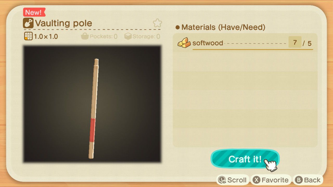 Animal Crossing New Horizons How to Make a Vaulting Pole