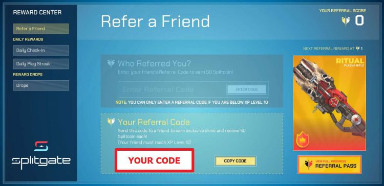Splitgate Referral Code Sharing Thread, Share Code with others