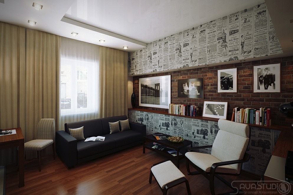Retro poster wallpaper lounge feature wall Interior Design Ideas