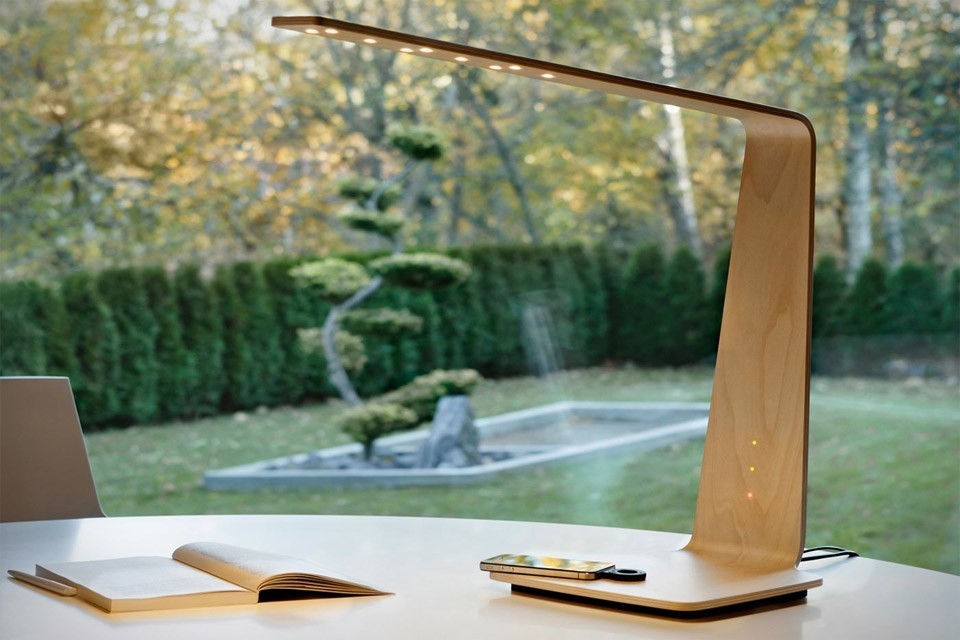 Wooden desk lamp with phone charger Interior Design Ideas