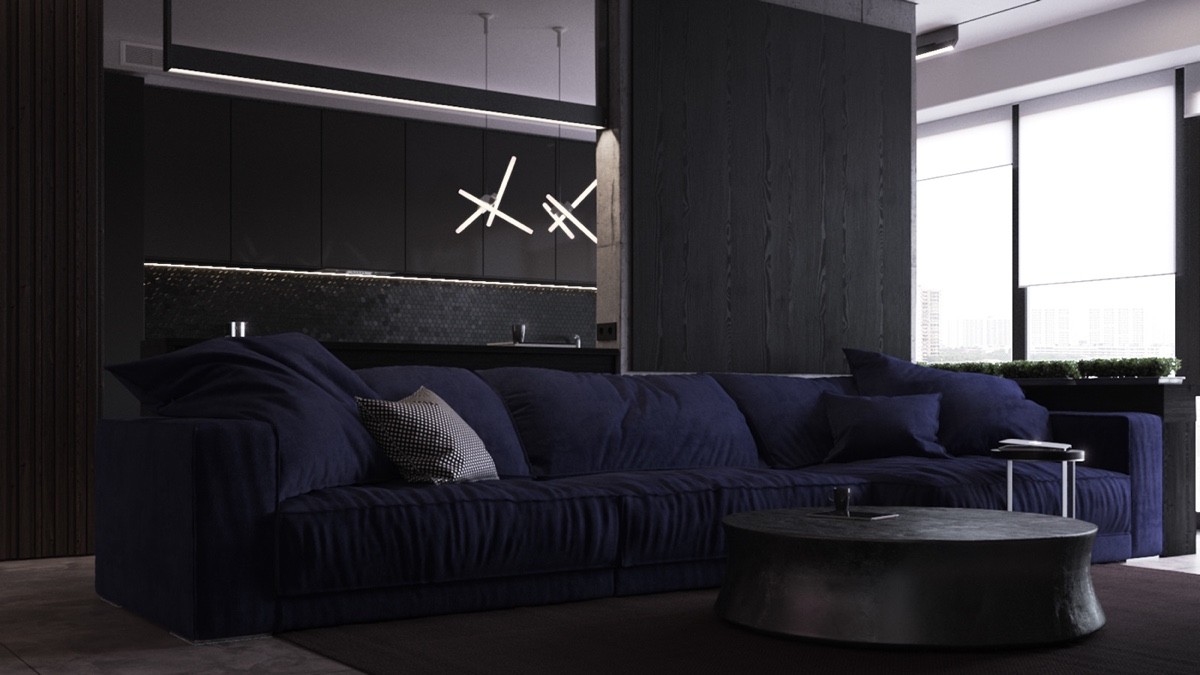 Dark Moody Bachelor Pad Design 2 Single Bedroom LShaped