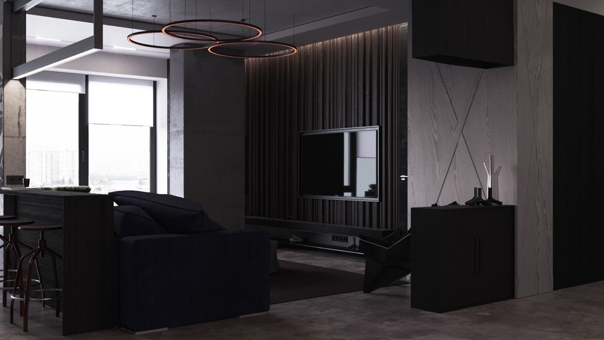 Dark Moody Bachelor Pad Design 2 Single Bedroom LShaped
