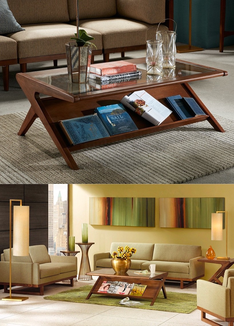 Mid Century Modern Style Coffee Table With Magazine Display Rack