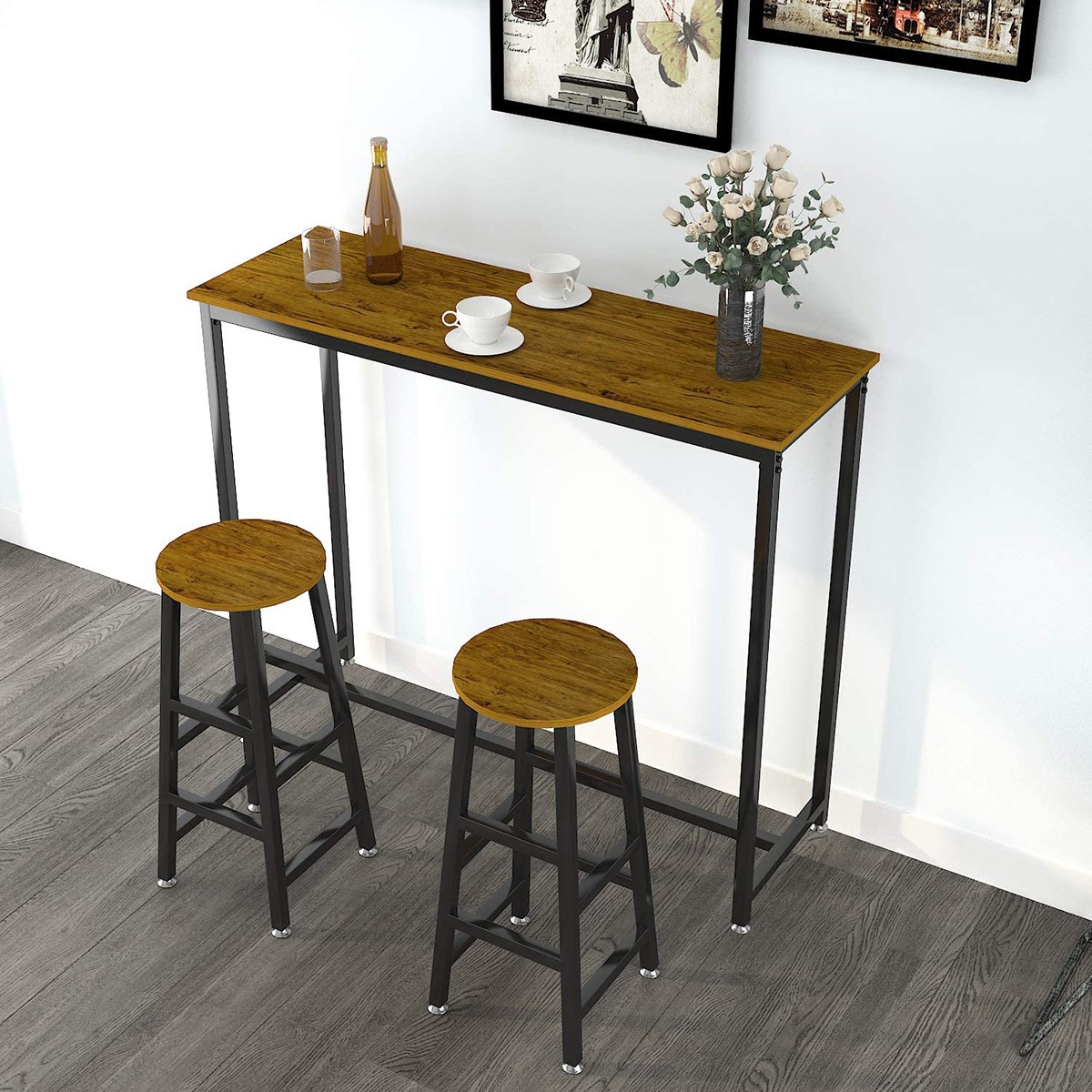 Small Rectangular Dining Table with Stools Bar Height Table for Small