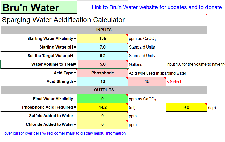 Bru'n water sparge acid and kettle hardness calculations Homebrew