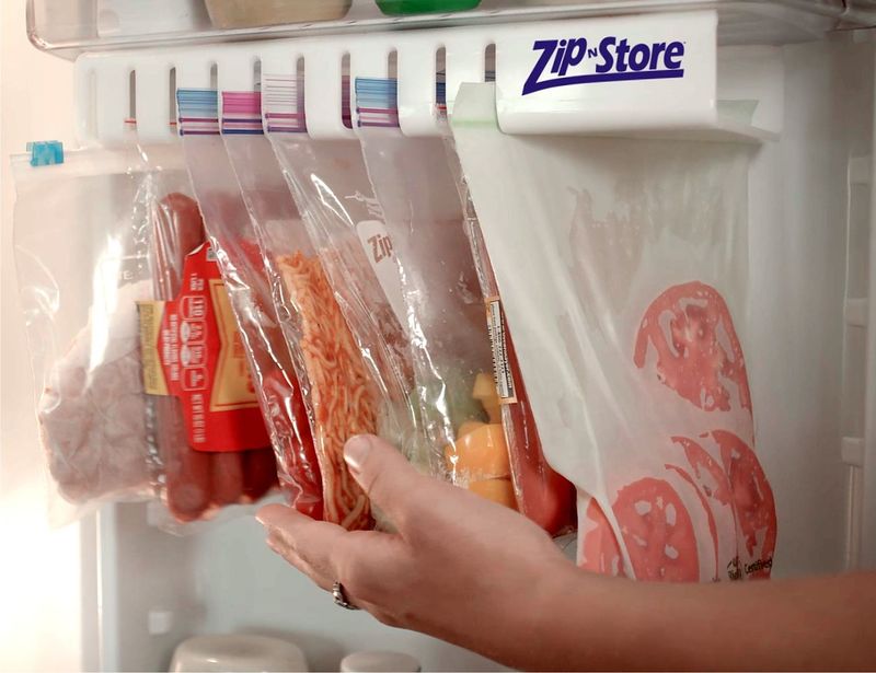 Zip n Store slideout holder keeps food organized in ziplocks