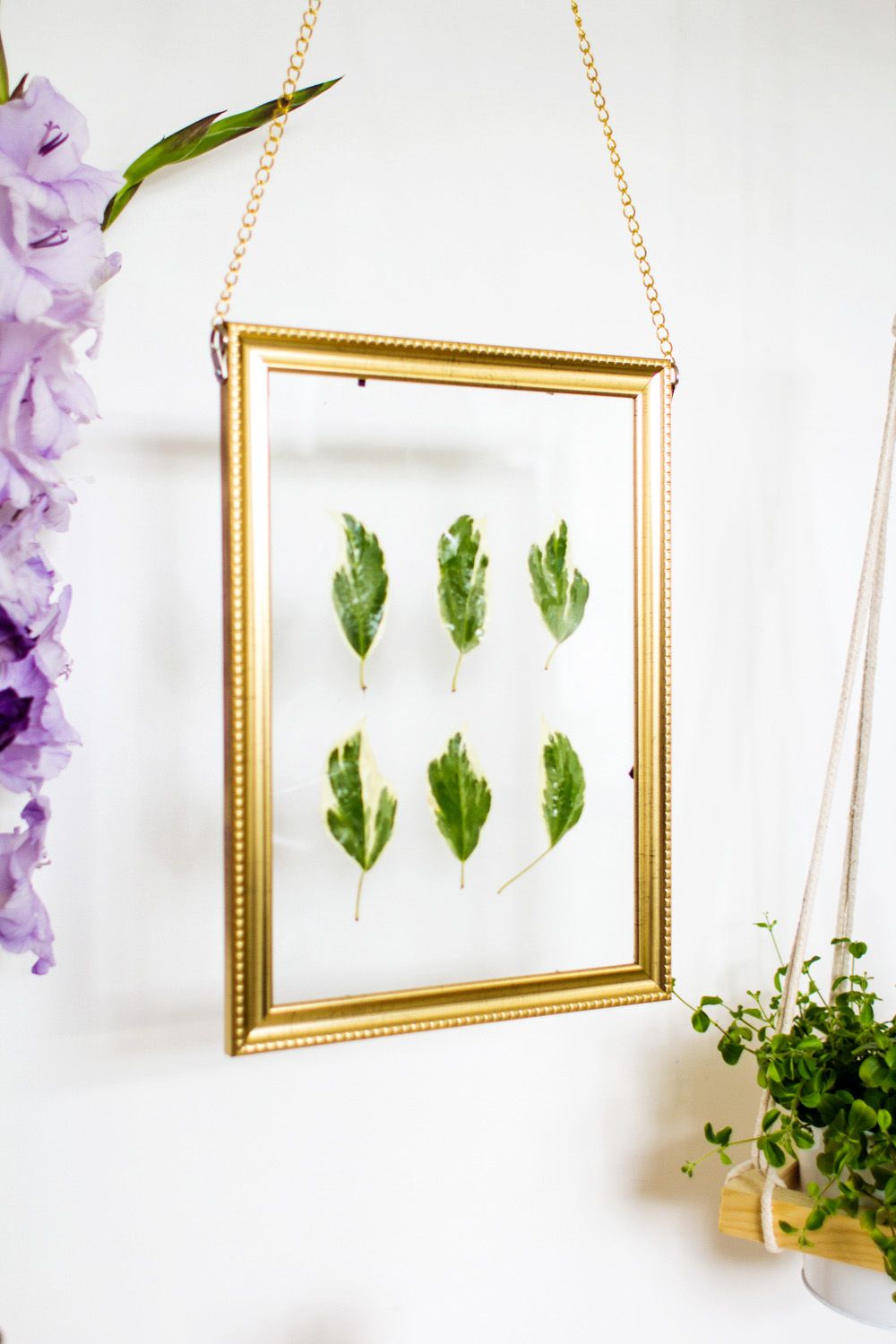 DIY Hanging Gold Frame Leaf Art