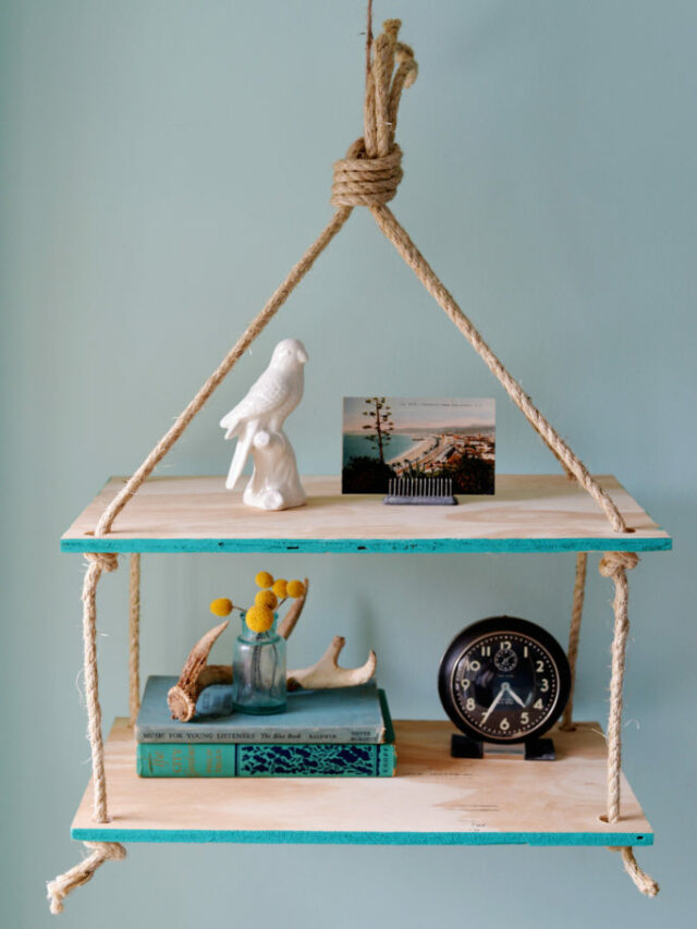DIY Rustic Hanging Rope Shelf Story
