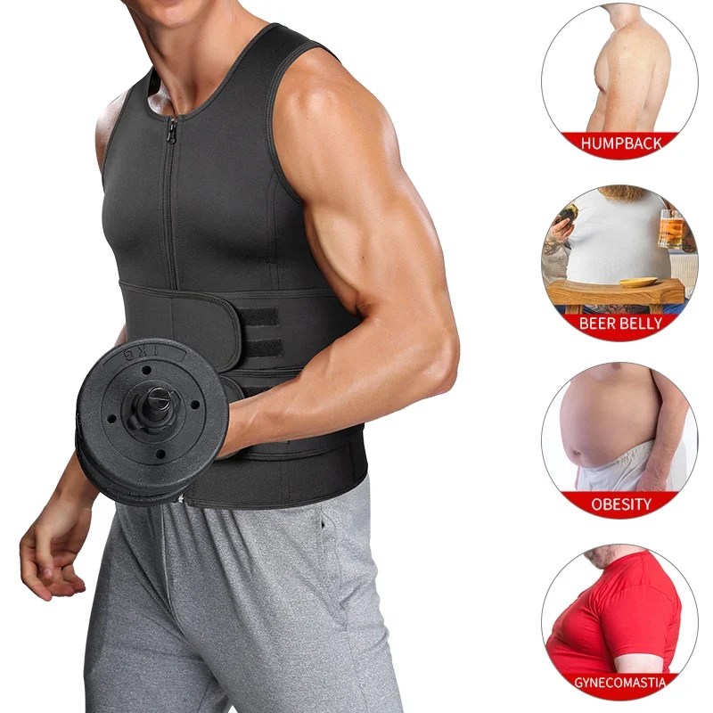 Men Body Shaper Sauna Vest Waist Trainer Double Belt