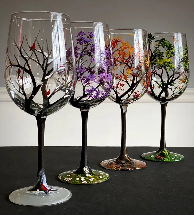 🔥HOT SALE NOW 49 OFF Four Seasons Tree Wine Glasses Hand Painted