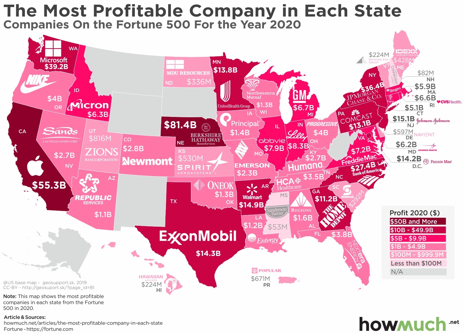 Mapped The Most Profitable Companies on the Fortune 500 for Every State