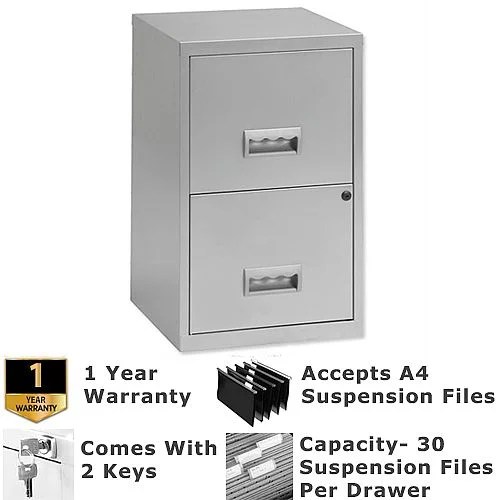 2 Drawer Filing Cube Silver Steel Lockable A4 Pierre Henry Hunt Office UK
