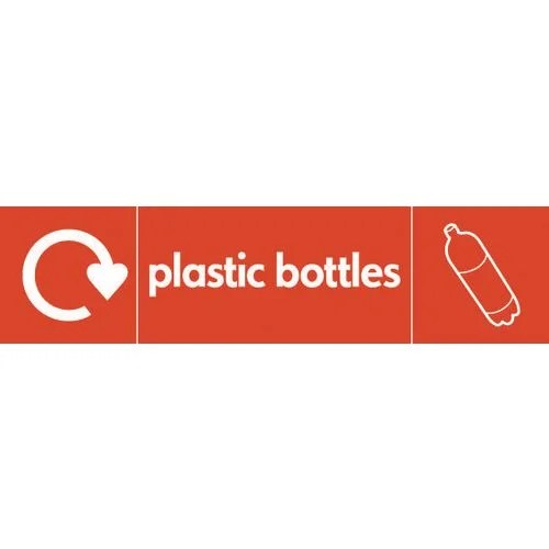 Recycling Sign "Plastic Bottles" SelfAdhesive Vinyl 350x100mm Hunt Office UK