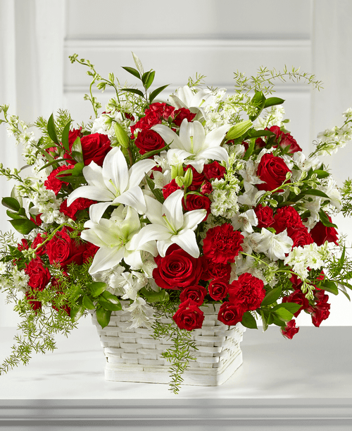 Heartfelt Red & White Sympathy Basket Roslindale Florist