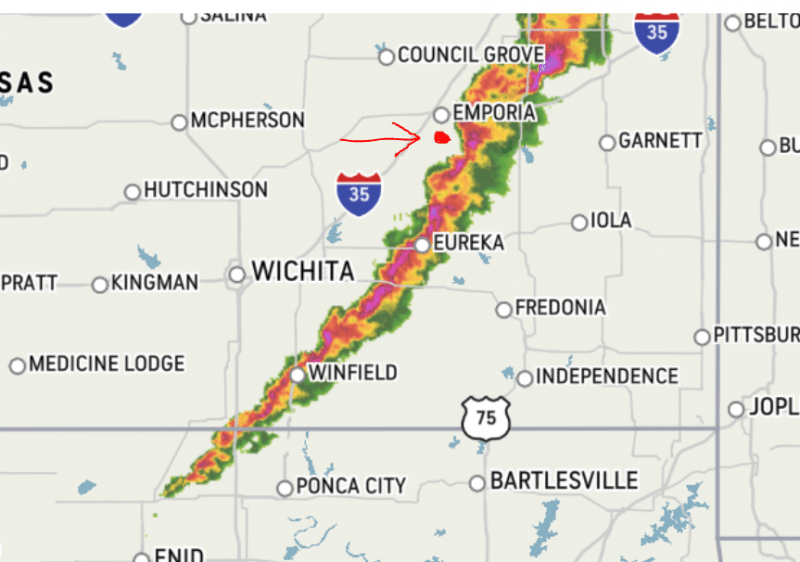 Hutchinson Kansas 90 MPH straight line wind took roof off Ace Hardware