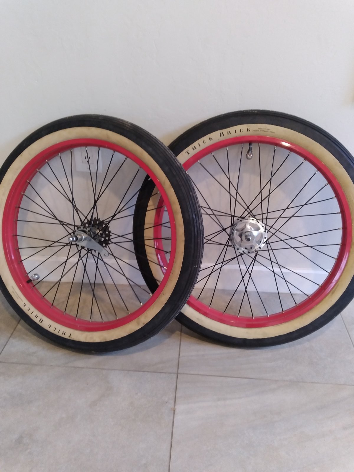 24"Felt rims ,Thick Brick white walls SOLD SOLD SOLD Rat Rod Bikes