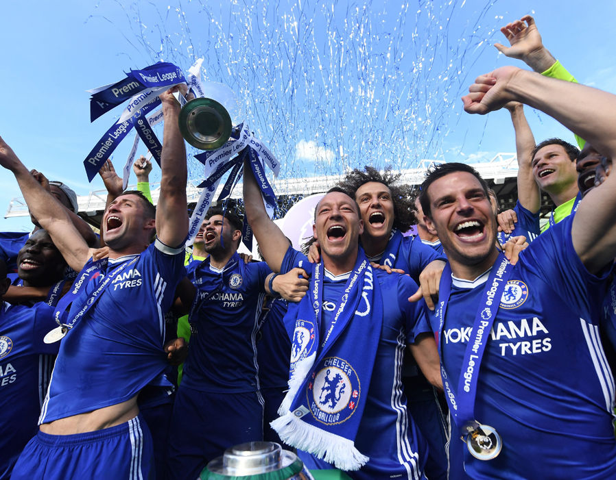 Chelsea Champions John Terry lifts trophy after being crowned