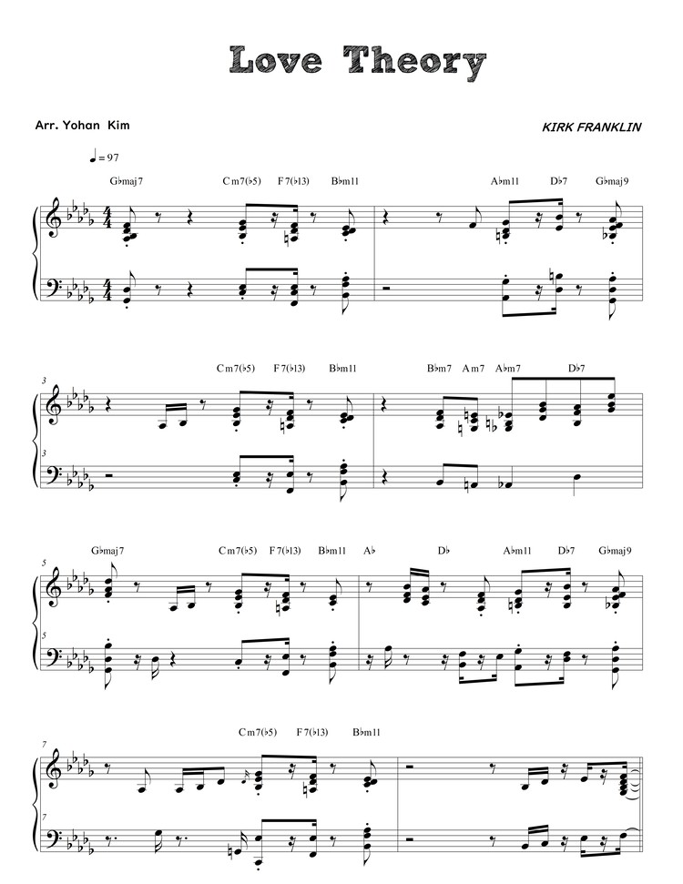 Kirk Franklin "Love Theory" Sheet Music In Db Major (Transposable) - Download & Print - Sku: Mn0193308 Kirk Franklin - Love Theory : Yohan Kim Music