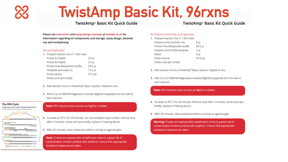 RPA Isothermal TwistAmp Basic Kit, 96reactions(1kit) + One or 10uL or