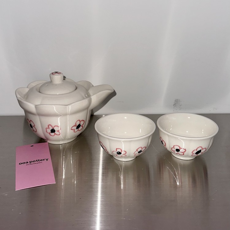 pink flower tea pot set ooa pottery 오오아포터리