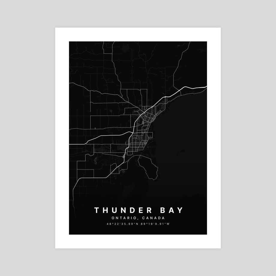 Thunder Bay, Ontario, Canada Black and White Map, an art print by Map