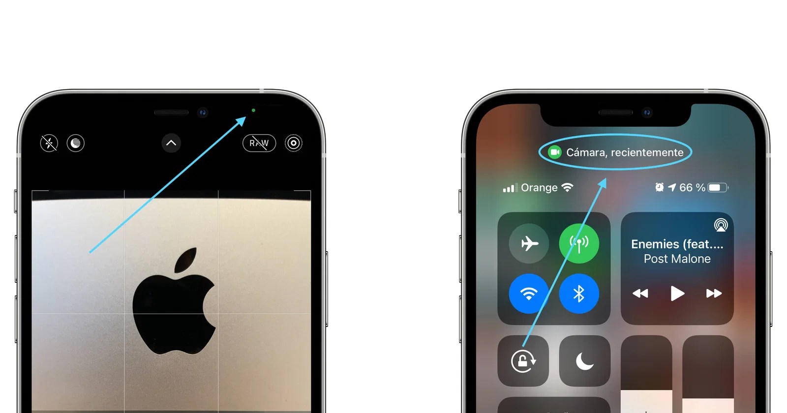 ¿Qué significa el punto verde o naranja que aparece en el iPhone?