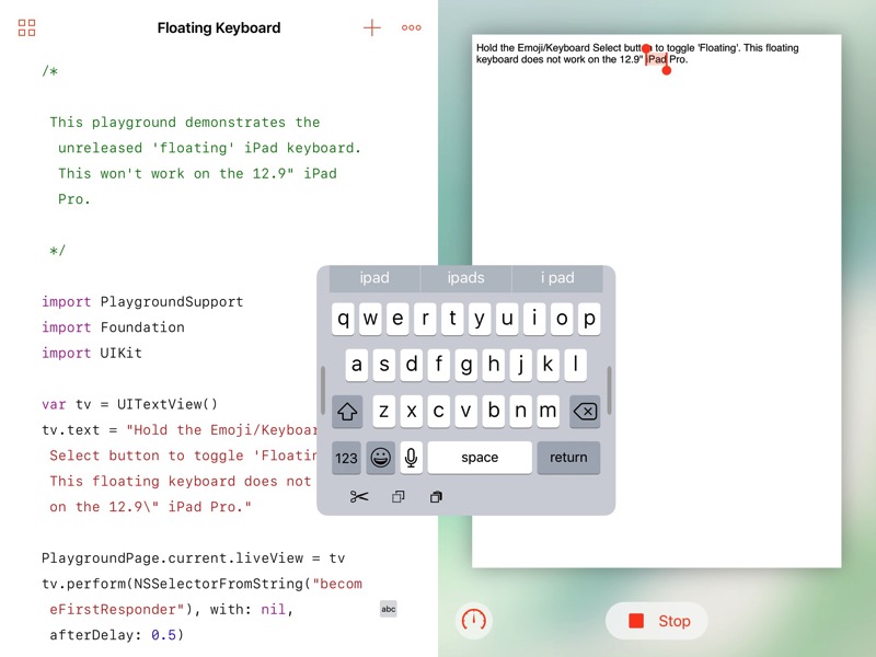 Try the Hidden ‘Floating’ iPad Keyboard in iOS 10.3 with Swift Playgrounds iPhone in Canada Blog