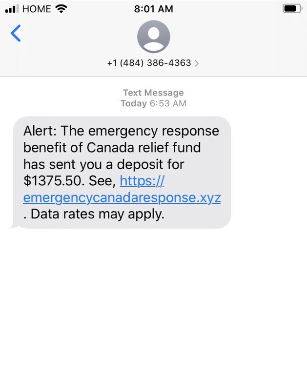 Beware of Canada Emergency Response Benefit (CERB) Text Scam Trudeau