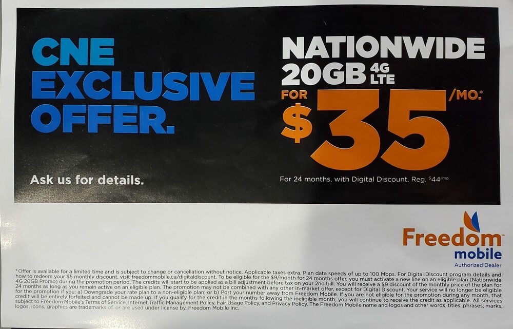Freedom Mobile Offering CNE Promo Plan with 20GB Data • iPhone in