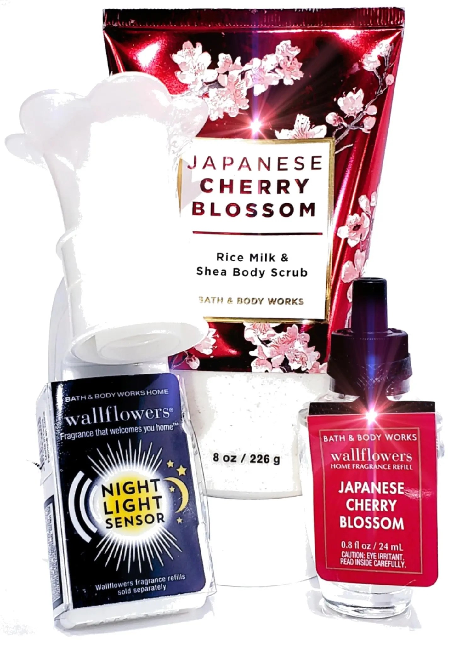 Japanese Cherry Blossom Sugar Scrub, Wallflower Plug & Bulb Hearpeak