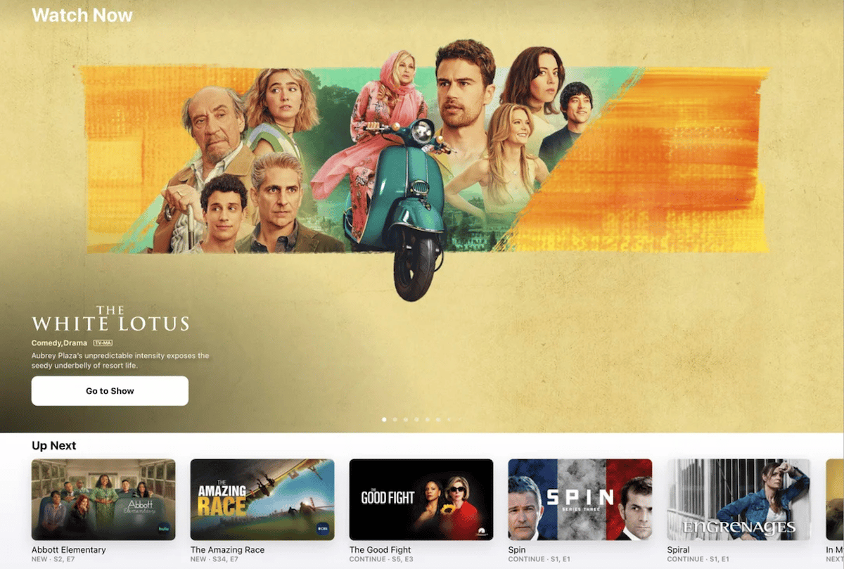 Apple TV app moves up “Featured” row above “Up Next” row on iOS 16.2