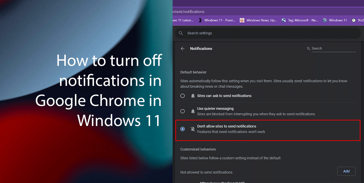 How to turn off notifications in Google Chrome in Windows 11