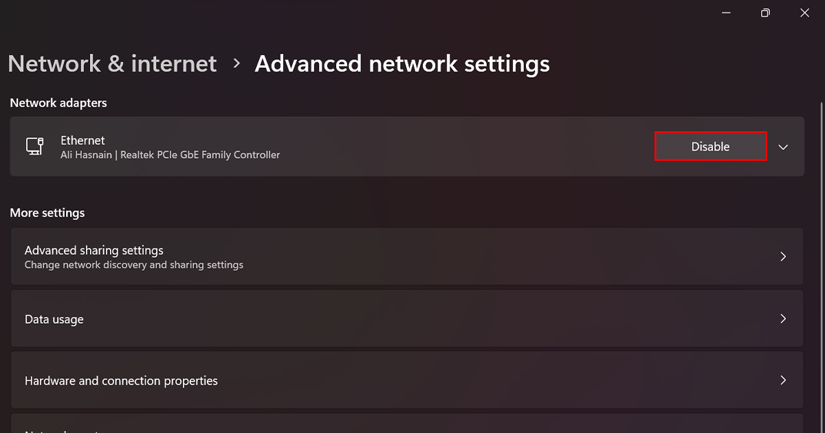 How to disable WiFi or network adapter in Windows 11