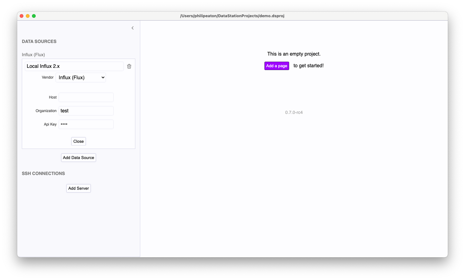 Run Influx 2.x in Docker and query (Flux) with DataStation DataStation