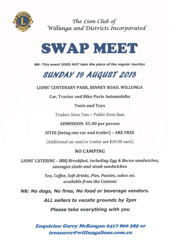 WILLUNGA LIONS 2018 SWAPMEET IN WILLUNGA SA 5172 JUST BIKES