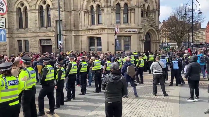 Nine police officers injured as Bradford antilockdown protest turns