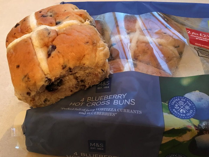 Blueberry hot cross buns and Percy Pig chocolate egg NEW to Marks and