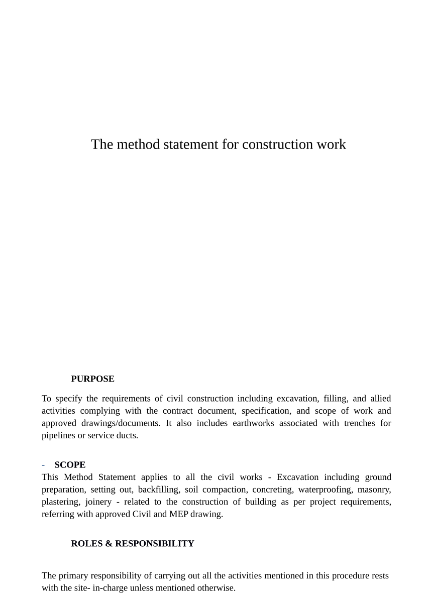 Who Prepares Method Statement In Construction Printable Templates