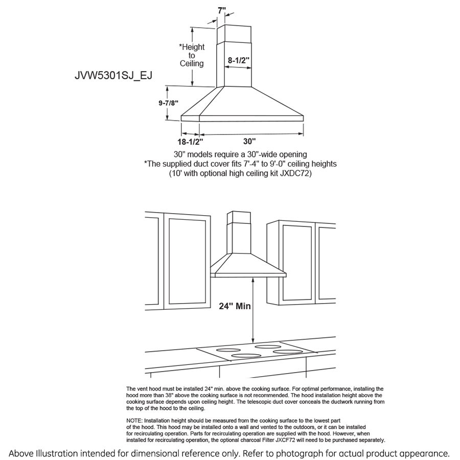 30" WallMount Pyramid Chimney Hood JVW5301SJSS by General Electric at