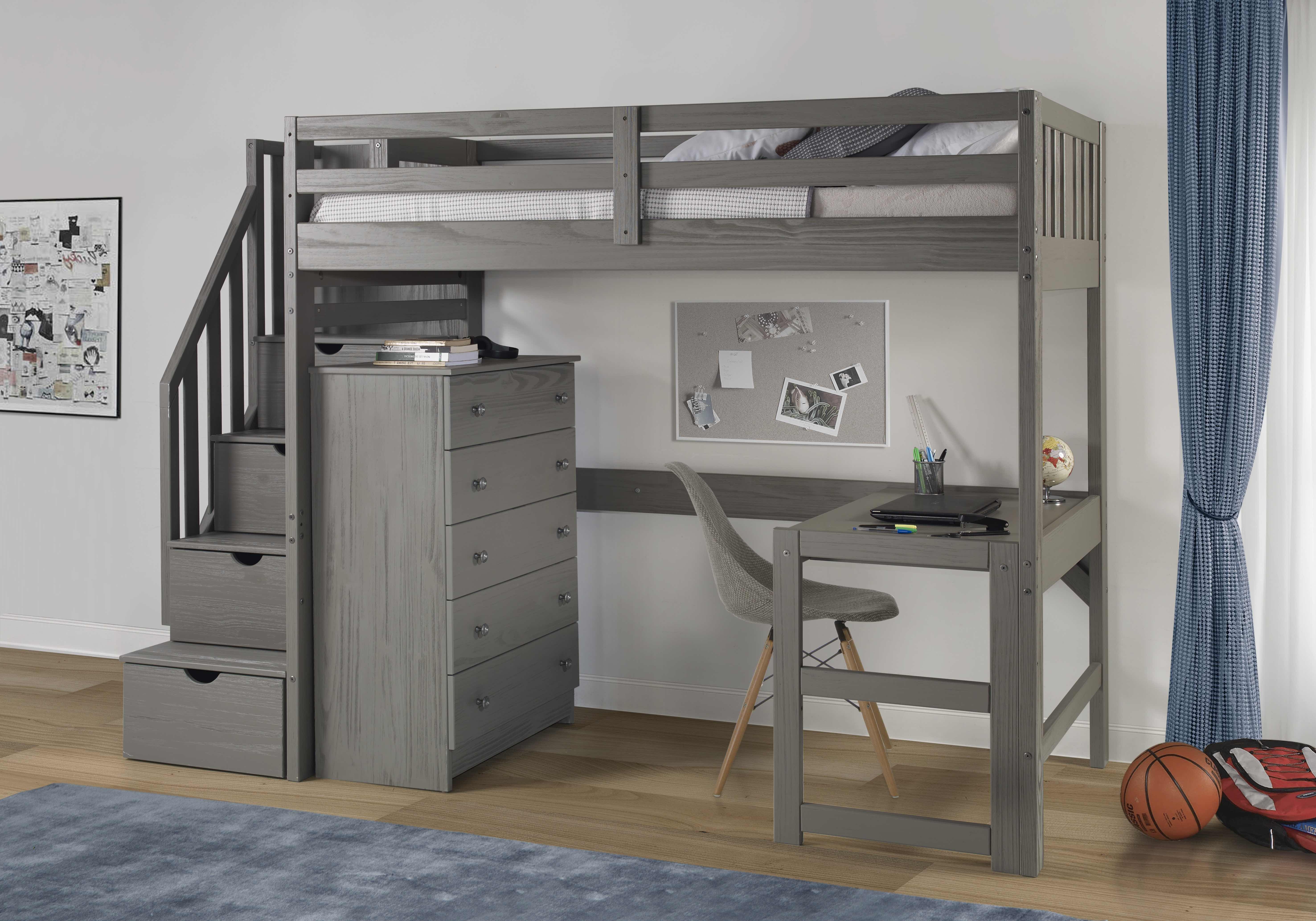 Twin Loft with Staircase with Chest LOFTTWINSTAIRCHESTGRY by