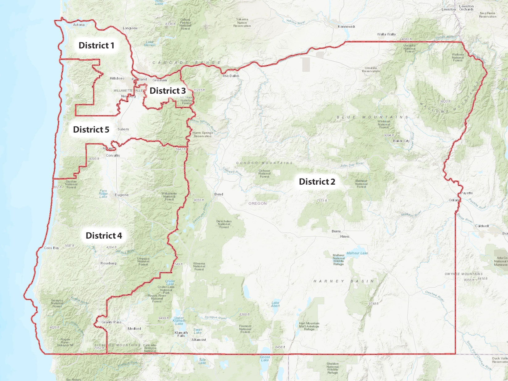Map of Oregon Congressional Districts 118th Session (2023-2025)