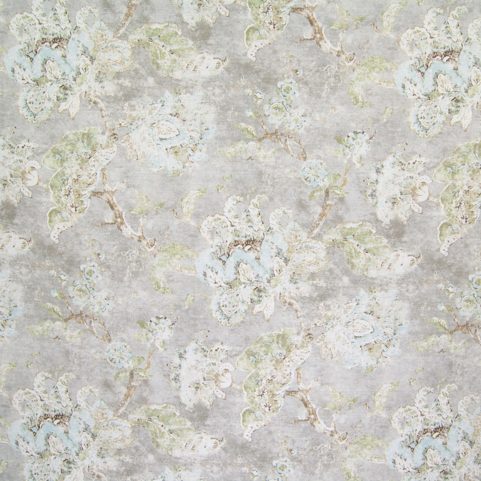 Stone Harbor Gray Floral Cotton Upholstery Fabric by the yard