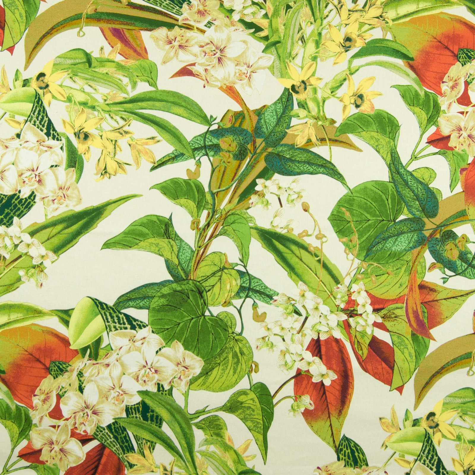 Rainforest Neutral and Green Tropical Cotton Upholstery Fabric by the yard