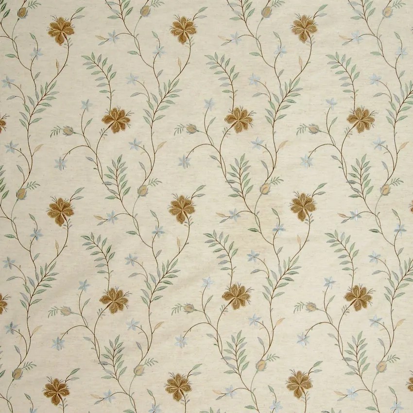 Glacier Blue Floral Embroidery Upholstery Fabric by the Yard G0414