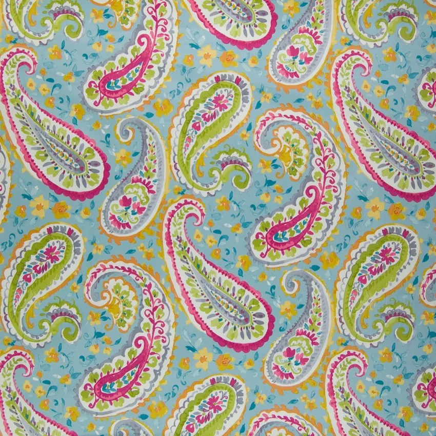 Turquoise Teal and Pink Paisley Cotton Upholstery Fabric by the Yard
