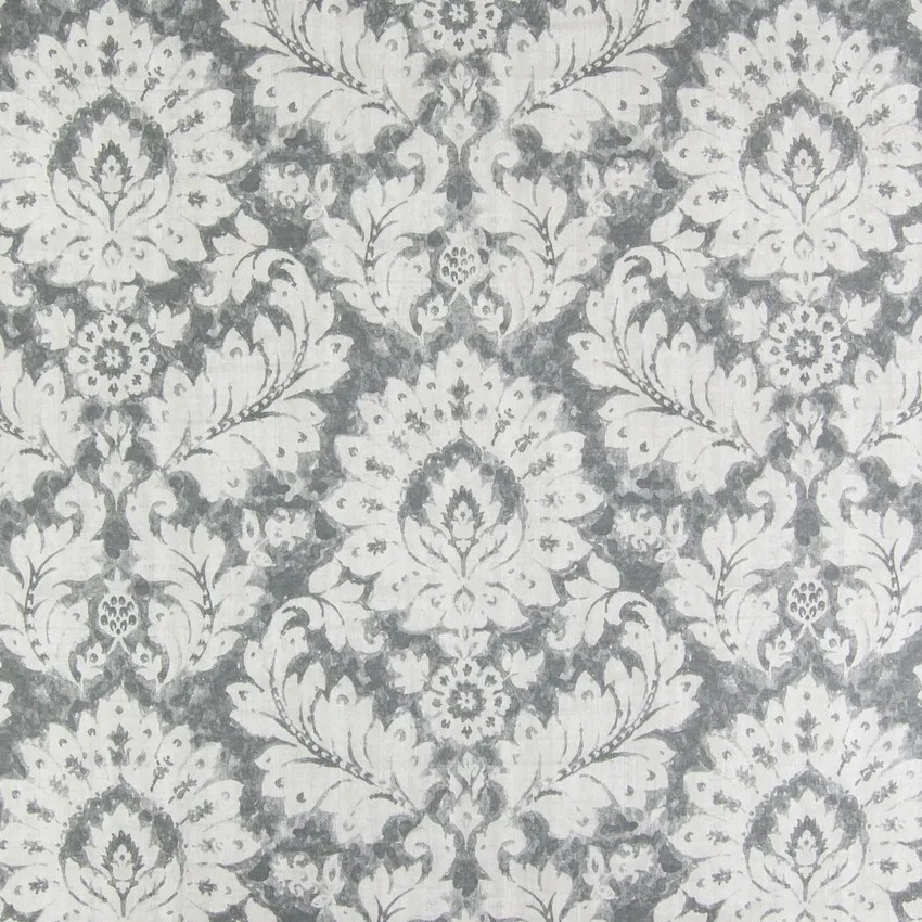 Ash Gray Floral Cotton Upholstery Fabric by the Yard