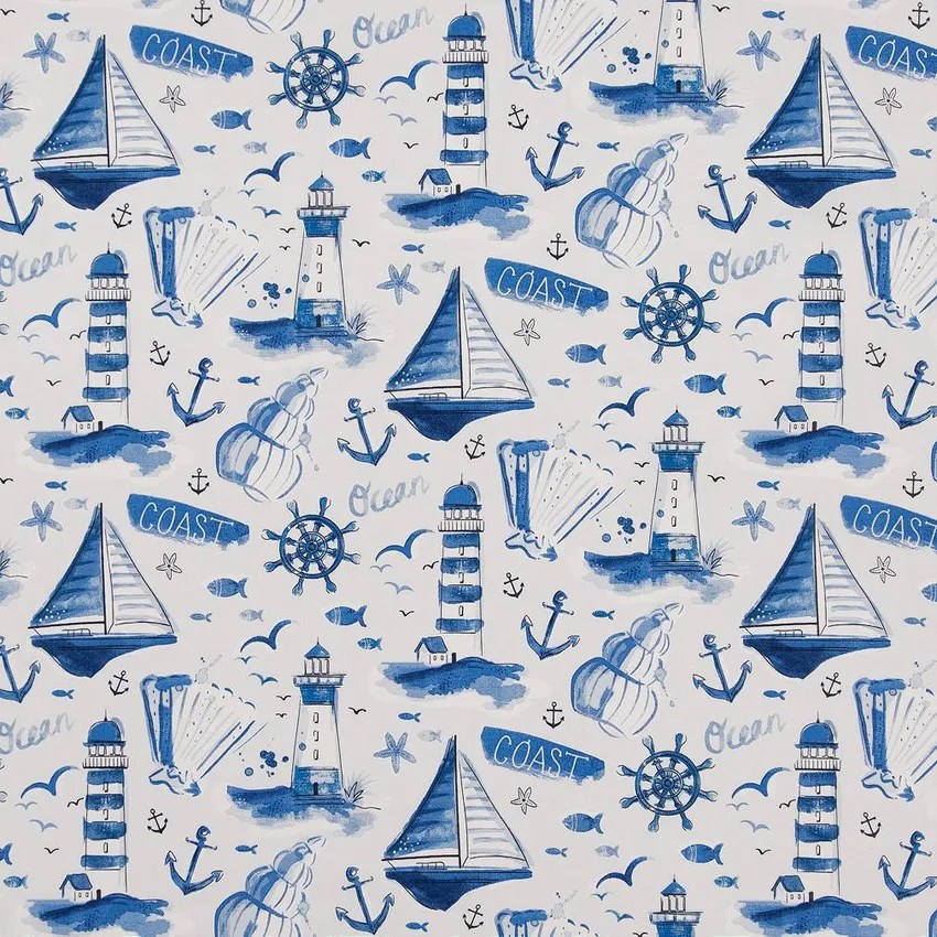 Cape Cod Blue Novelty Prints Drapery and Upholstery Fabric by the Yard