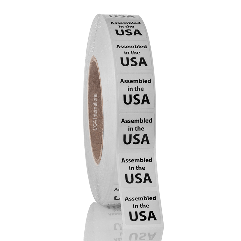 Assembled in the USA OilProof Country of Origin Labels 1" x 1" 