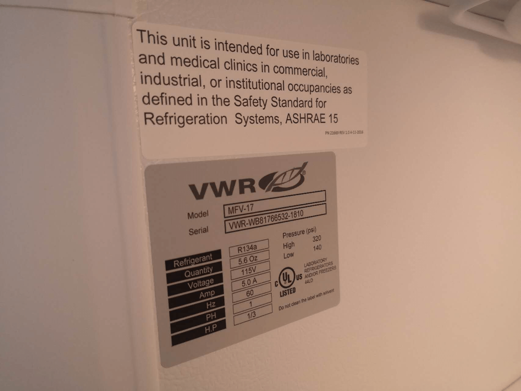 VWR freezer gen purp manual 20℃